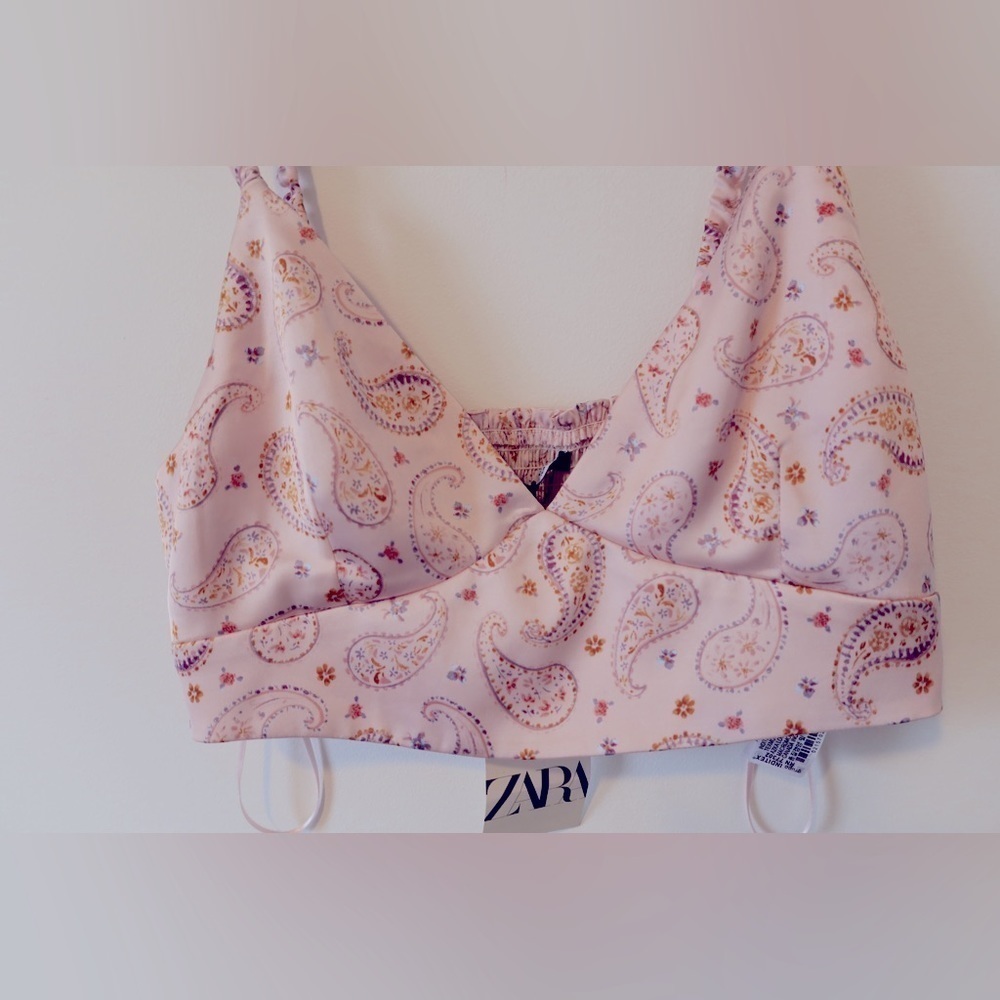 Zara Satin Effect Printed Crop Bralette Top Size Medium
